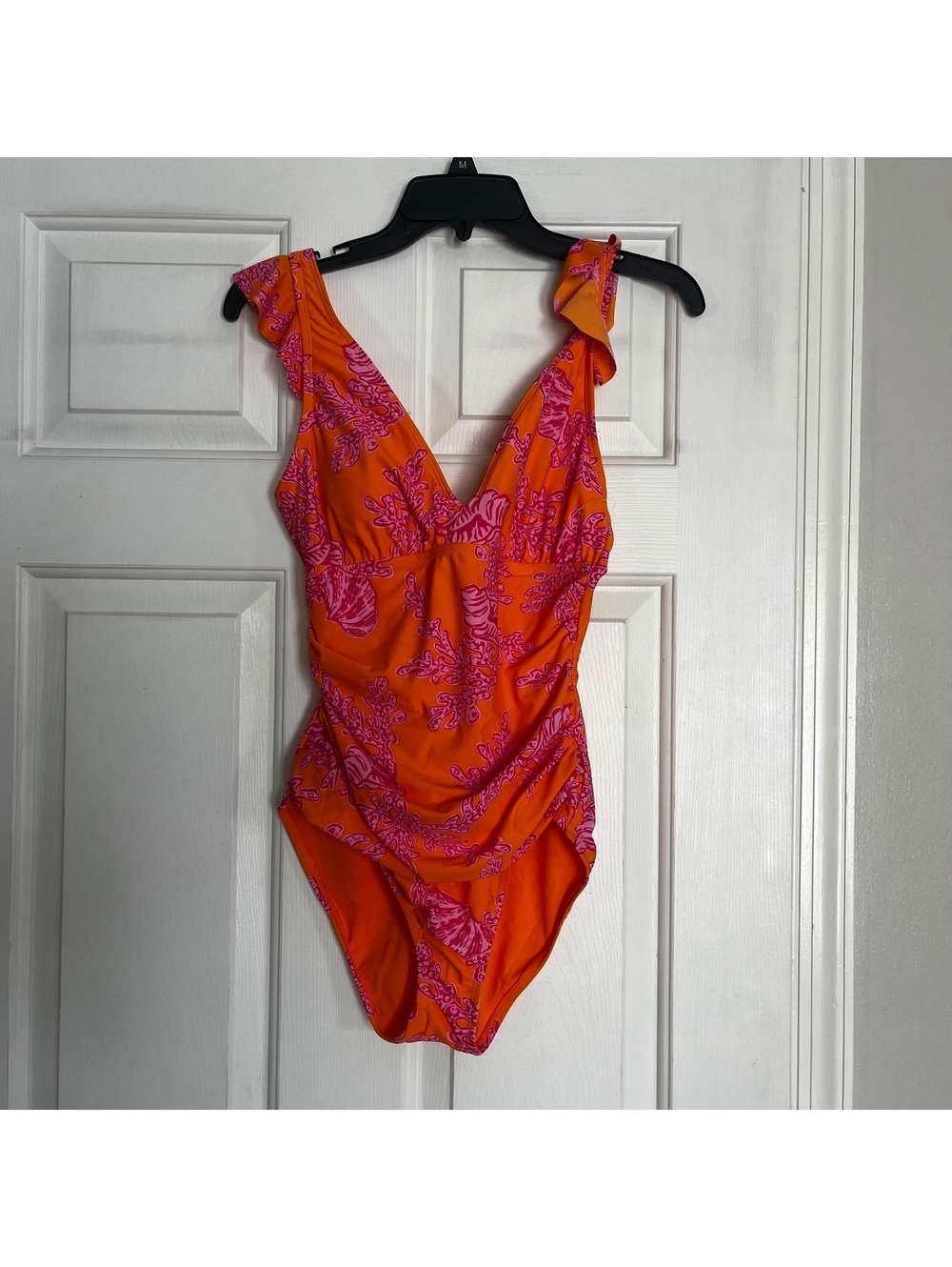 Ellen Tracy Women's Coral Pink Print One-Piece Swimsuit Size 8